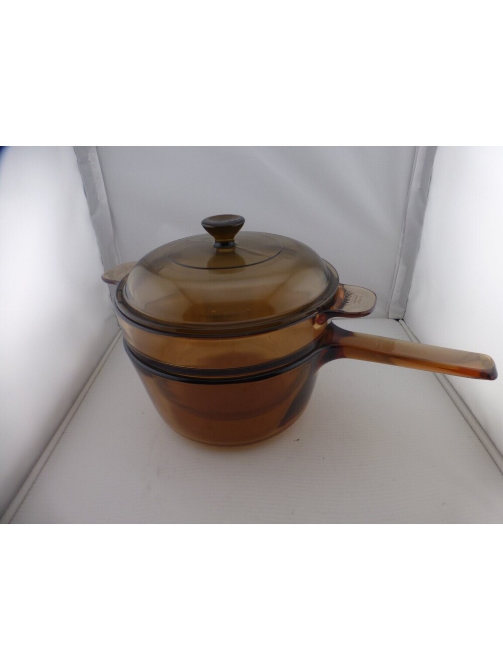 Visions Ware Corning 1.5 L Glass Sauce Pan Double Boiler Pot Amber 3 Pc Set -I3